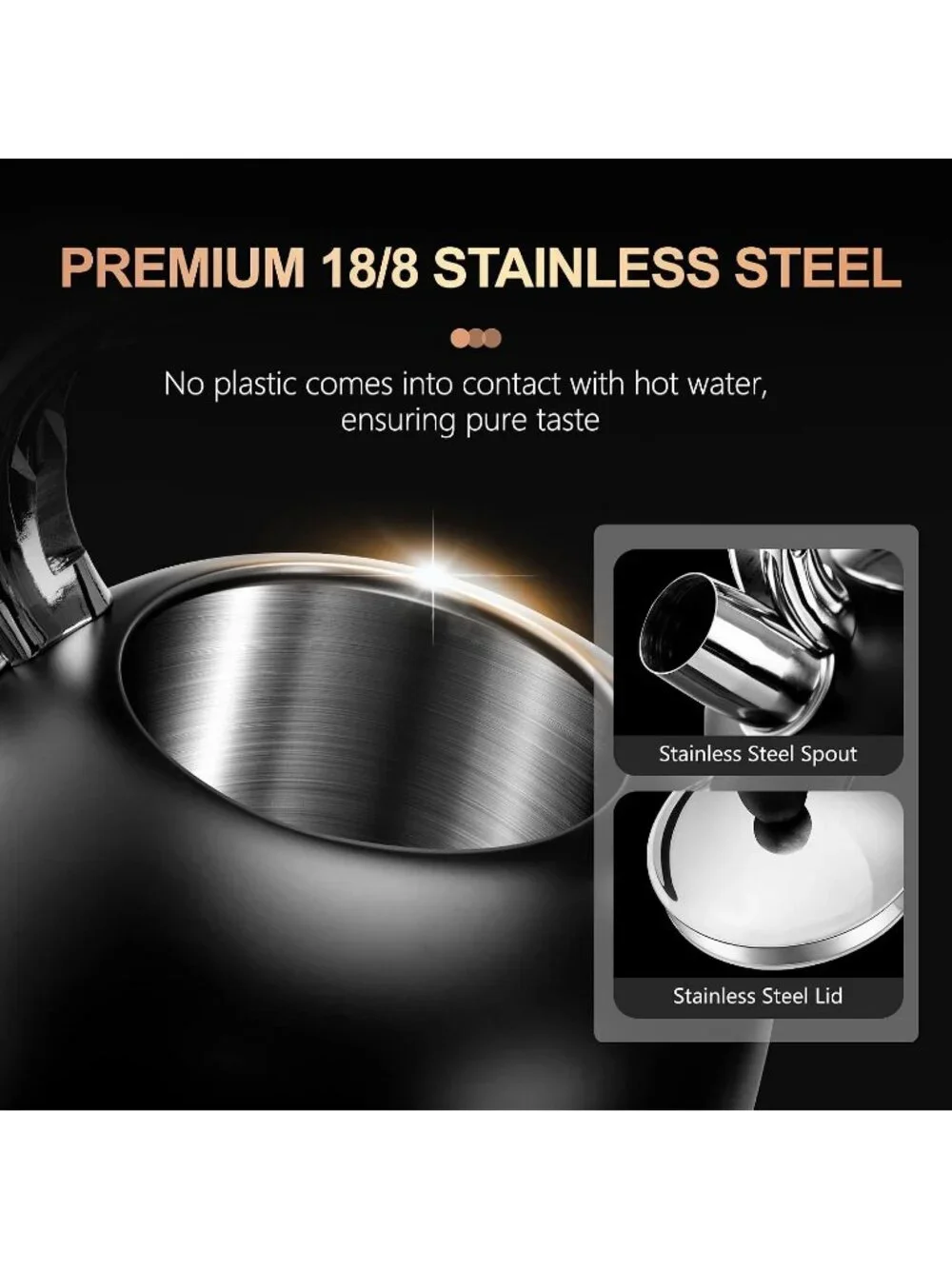 Black Whistling Teakettle 3.17QT Stainless Steel Stovetop with Ergonomic Handle